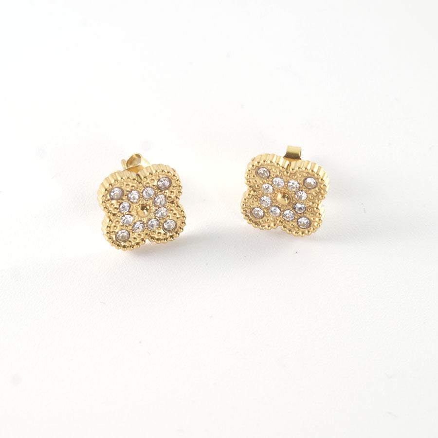 Crystal Dimond Clover Earings